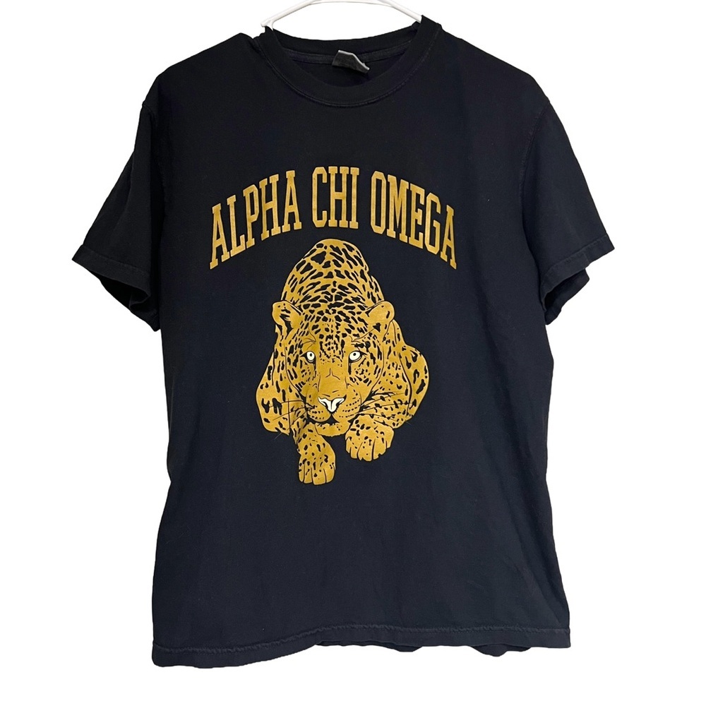 Alpha Chi Omega Black T-Shirt with Leopard Design